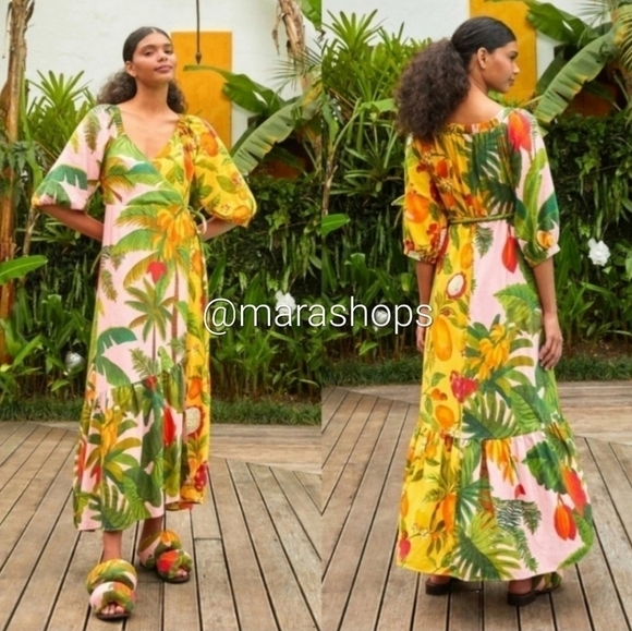 Farm Rio Mixed Print Midi Wrap Dress - Picture 1 of 8